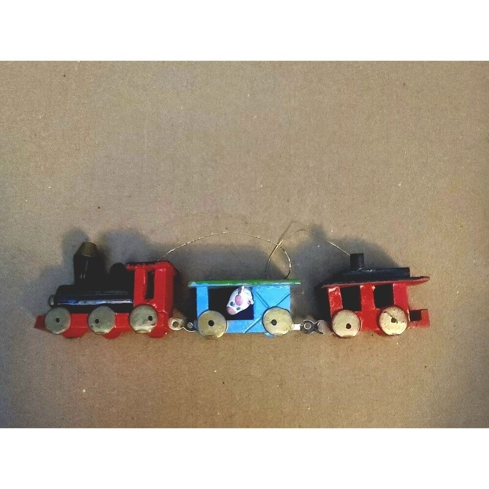 Vintage Hand Painted Wood Choo Choo Train‎ Ornament